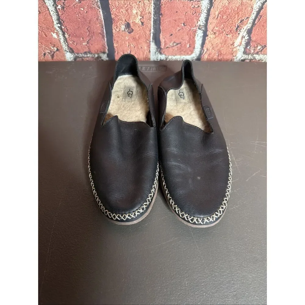UGG Elodie Women’s Black Leather Slip On Loafers #1020235 - Size 6